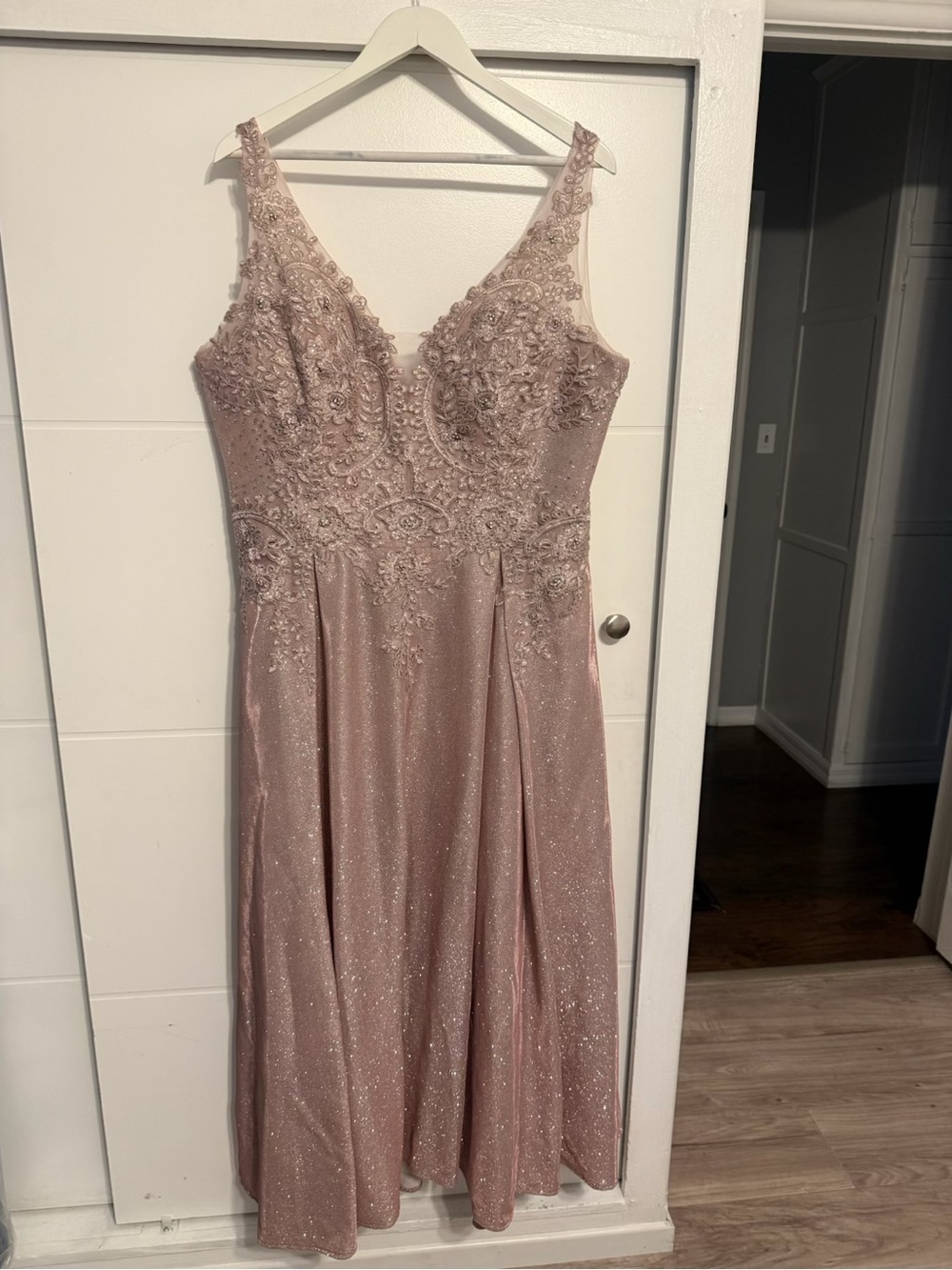 Sleeveless Dusty Rose Lace & Glitter Midi Dress